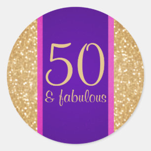 Paarse en Roze 50 & Fabulous 50ste Verjaardag Ronde Sticker