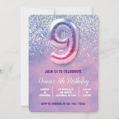 Paarse en roze 9e verjaardag ballon kaart (Voorkant)