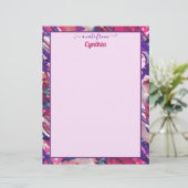 Paarse en roze Abstracte Waterverf op printerforma Briefhoofd (Staand voorkant)