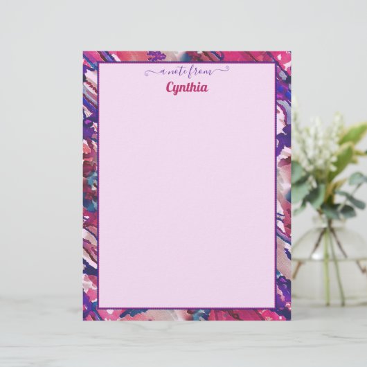 Paarse en roze Abstracte Waterverf op printerforma Briefhoofd (Staand voorkant)