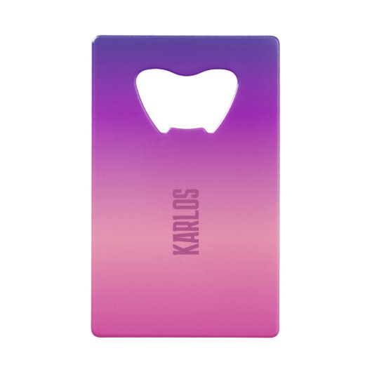 Paarse en roze achtergrond kredietkaart flessenopener (Voorkant)
