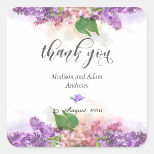Paarse en Roze Aquarel Sering Bloemen Bedankt Vierkante Sticker