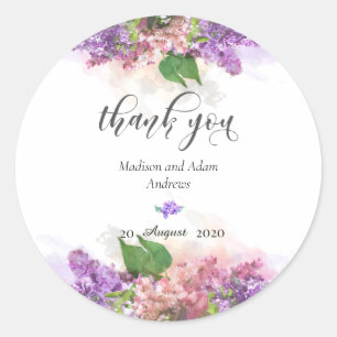 Paarse en Roze Aquarel Sering Bloemen Dank Je Ronde Sticker
