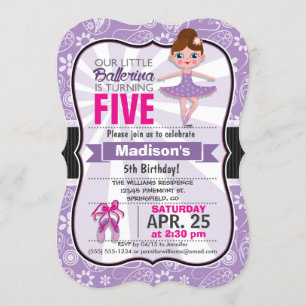 Paarse en Roze Ballerina Verjaardagsfeest Uitnodig Kaart