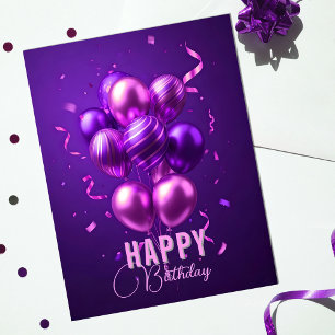 Paarse en Roze Ballon Verjaardagsfeestje Briefkaart