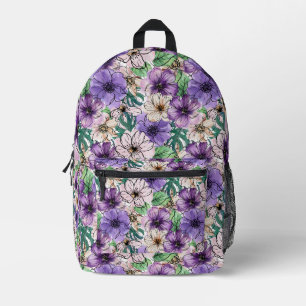 Paarse en Roze Bloemen Bedrukte Rugzak