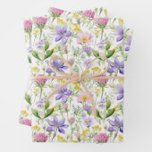 Paarse en roze bloemen Botanische Print Inpakpapier Vel (In situ)
