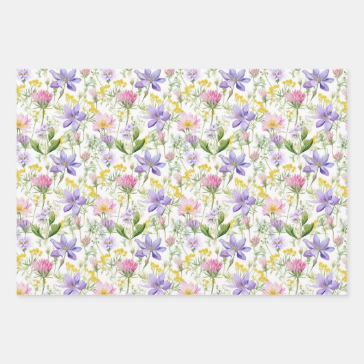 Paarse en roze bloemen Botanische Print Inpakpapier Vel (Voorkant)