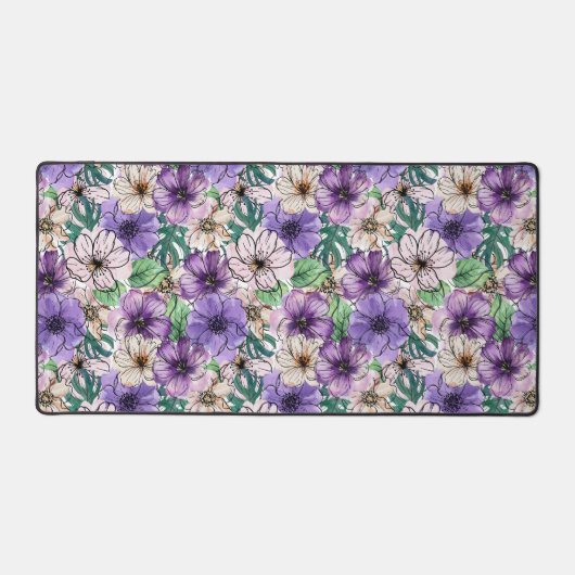 Paarse en roze bloemen bureaumat (Voorkant)