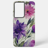 Paarse en roze bloemen met groene bladeren samsung galaxy hoesje (Achterkant)