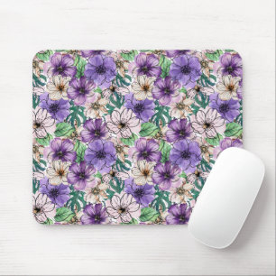 Paarse en roze bloemen muismat