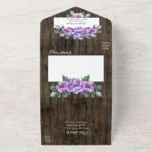 Paarse en roze bloemen op het Rustic Wood All In One Uitnodiging (Buitenkant)
