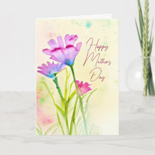 Paarse en roze bloemen op maat Moederdag Feestdagen Kaart