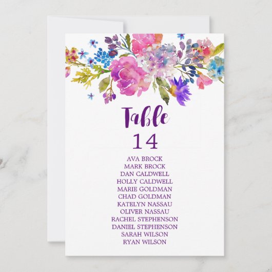 Paarse en roze bloemen Tabelnummerdiagram (Voorkant)