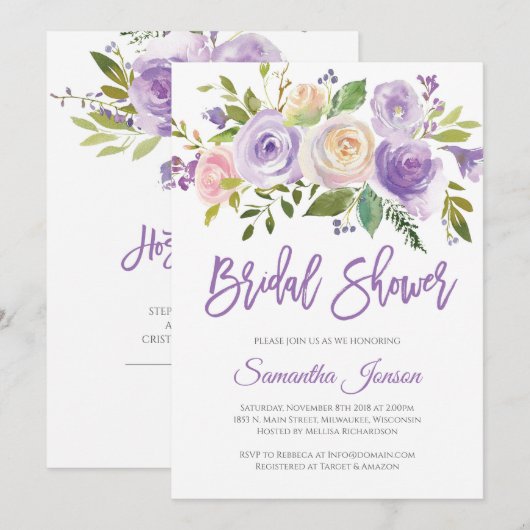 Paarse en roze bloemenrustiek vrijgezellenfeest kaart (Voorkant / Achterkant)