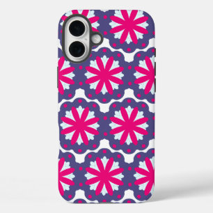Paarse en roze bloemvormen illustratie iPhone 16 plus hoesje