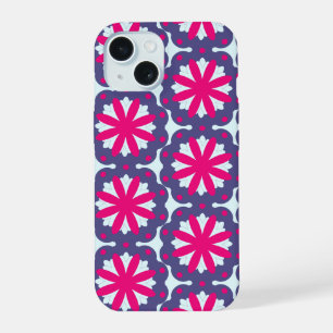 Paarse en roze bloemvormen illustratie iPhone 15 hoesje