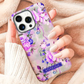 Paarse en Roze Custom Name Floral Case-Mate iPhone Case