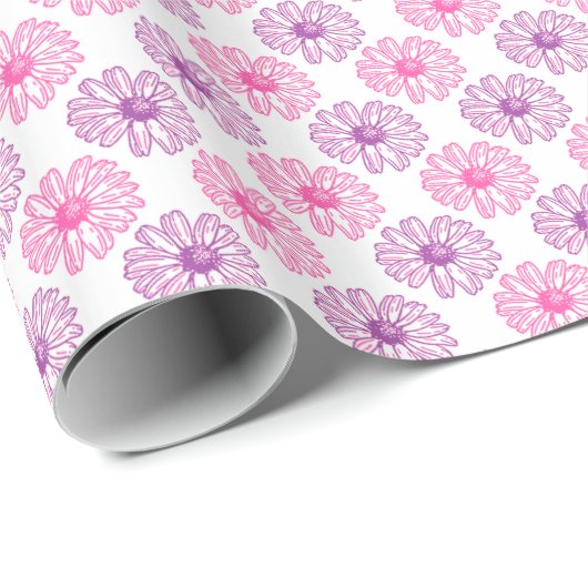 Paarse en roze Daisies Pattern Cadeaupapier (Rol Hoek)