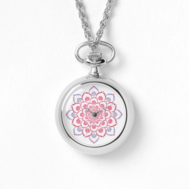 Paarse en Roze Dot Mandala Horloge (Voorkant)