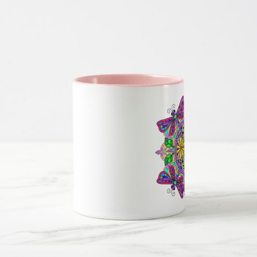 Paarse en Roze Dragonfly en Flowers Mandala Mok (Midden)