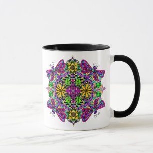 Paarse en Roze Dragonfly en Flowers Mandala Mok