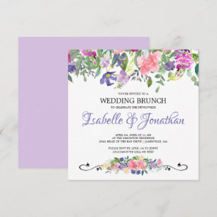 Paarse en roze Floral Wedding Brunch Uitnodigingen