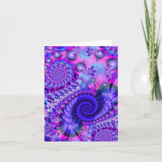 Paarse en Roze Fractal Swirl Note Kaart (Voorkant)