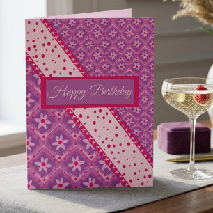 Paarse en roze gebloemde diamanten foto verjaardag kaart