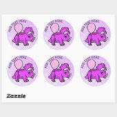 Paarse en roze gepersonaliseerde dinosaurusverjaar ronde sticker (Vel)