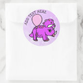 Paarse en roze gepersonaliseerde dinosaurusverjaar ronde sticker (Tas)