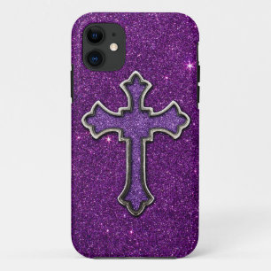 Paarse en roze Glitter Cross iPhone 11 Hoesje