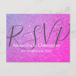 Paarse en Roze Glitter en Sparkle RSVP Uitnodiging Briefkaart