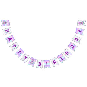 Paarse en roze Happy Birthday-banner Vlaggetjes