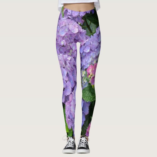 Paarse en Roze Hydrangea Flowers Leggings (Voorkant)