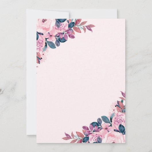 Paarse en Roze klassieker bruiloft uitnodiging (Achterkant)