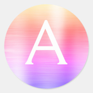 Paarse en roze metalen monogram ronde sticker