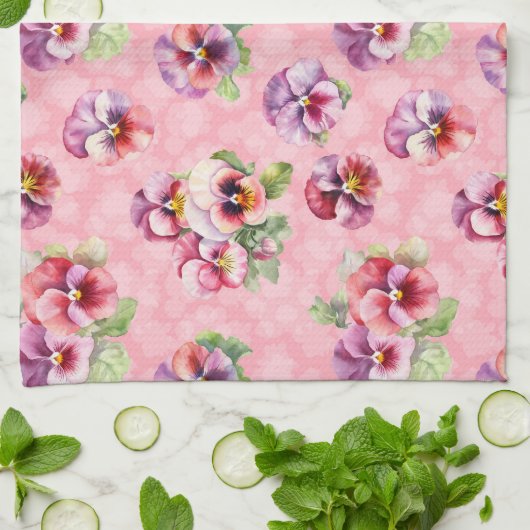Paarse en roze pansies theedoek (Gevouwen)