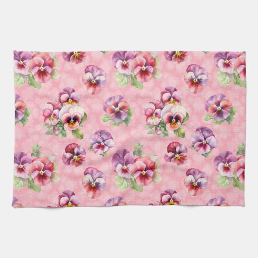 Paarse en roze pansies theedoek (Horizontaal)