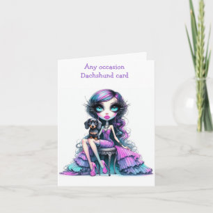 Paarse en Roze Pastel Dachshund Kaart