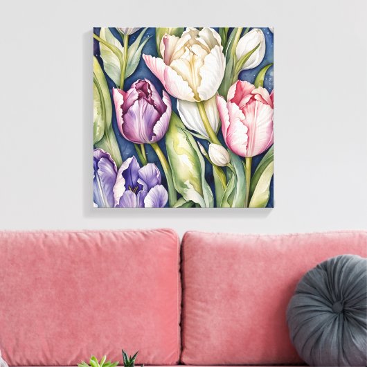 Paarse en roze reuzentulp canvas afdruk (Insitu (Woonkamer))