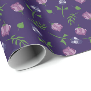 Paarse en roze rozen Rosebud Floral Print Cadeaupapier