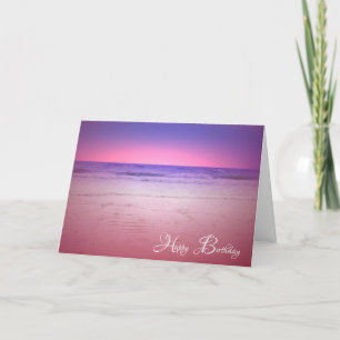 paarse en roze strand zonsopgang verjaardag bedankkaart