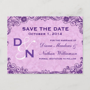 Paarse en Roze Swirl Save Date Briefkaart V028