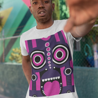 Paarse en roze Tiki Art T-shirt