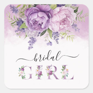 Paarse en roze tuinvruchten bruidsfeest meisje vierkante sticker