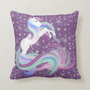 Paarse en roze Unicorn met zilversterren Kussen