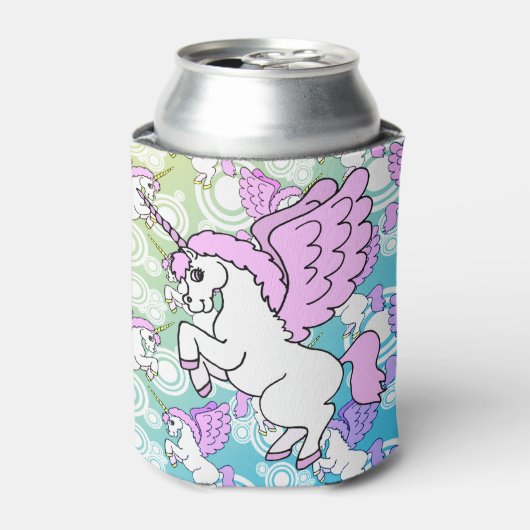 Paarse en roze Unicorn Patroon Blikjeskoeler (Blikje Voorkant)