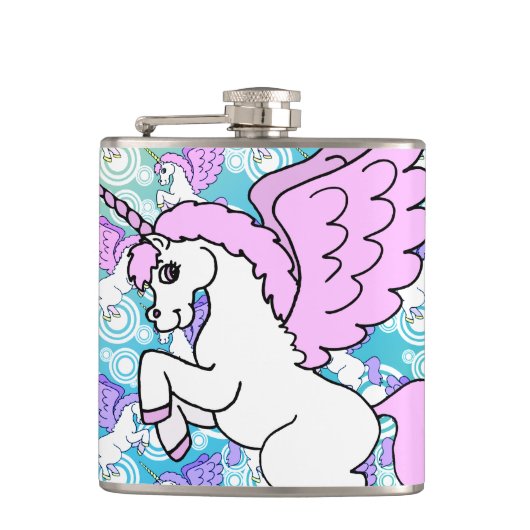 Paarse en roze Unicorn Patroon Heupfles (Voorkant)