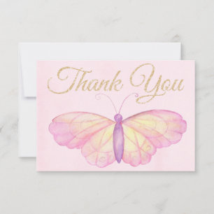 Paarse en roze vlinder Baby shower dank u Bedankkaart